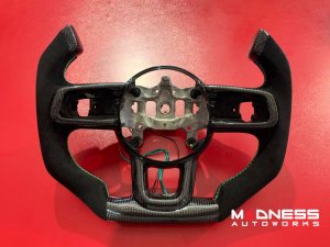 Jeep Wrangler JL Custom Steering Wheel - Carbon Fiber - F1 Style - Flat Bottom - Alcantara/ Green Stitch Jeep Wrangler JL Custom Steering Wheel - Carbon Fiber - F1 Style - Flat Bottom - Alcantara/ Green Stitch